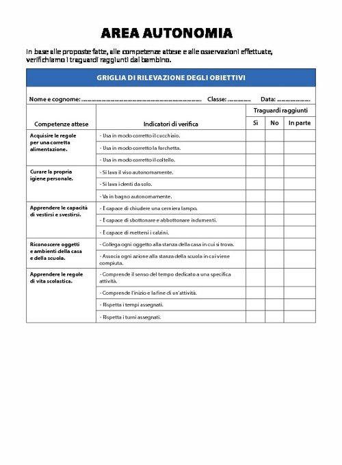 WB1 Area Autonomia - Griglia di rilevazione degli obiettivi | Giunti Scuola WB1 Area Autonomia - Griglia di rilevazione degli obiettivi | Giunti Scuola