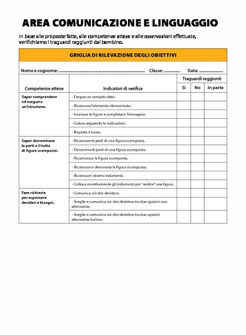 WB1 Area Comunicazione e linguaggio - Griglia di rilevazione degli obiettivi | Giunti Scuola WB1 Area Comunicazione e linguaggio - Griglia di rilevazione degli obiettivi | Giunti Scuola