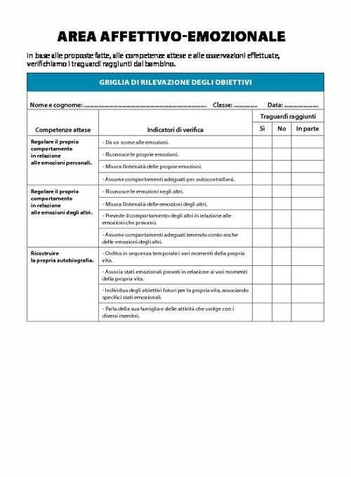 WB2 Area Affettivo-emozionale - Griglia di rilevazione degli obiettivi | Giunti Scuola