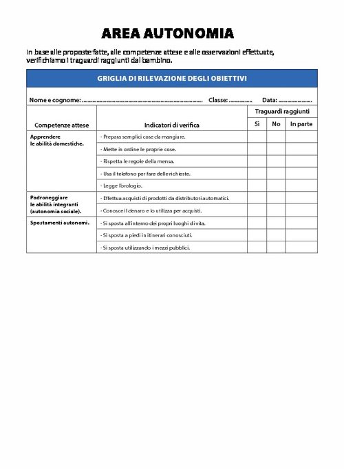 WB2 Area Autonomia - Griglia di rilevazione degli obiettivi | Giunti Scuola WB2 Area Autonomia - Griglia di rilevazione degli obiettivi | Giunti Scuola