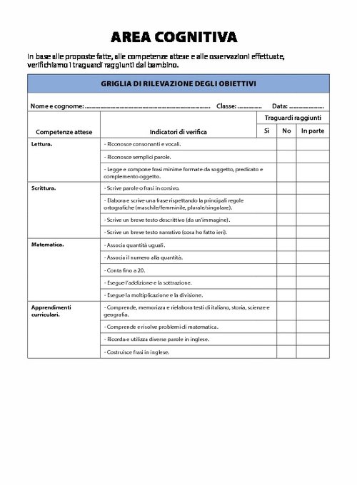 WB2 Area Cognitiva - Griglia di rilevazione degli obiettivi | Giunti Scuola WB2 Area Cognitiva - Griglia di rilevazione degli obiettivi | Giunti Scuola