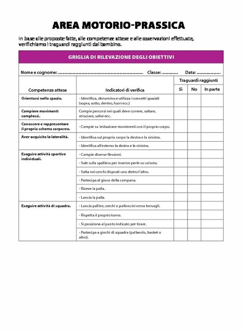 WB2 Area Motorio-prassica - Griglia di rilevazione degli obiettivi | Giunti Scuola WB2 Area Motorio-prassica - Griglia di rilevazione degli obiettivi | Giunti Scuola