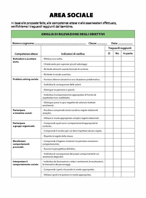 WB2 Area Sociale - Griglia di rilevazione degli obiettivi | Giunti Scuola WB2 Area Sociale - Griglia di rilevazione degli obiettivi | Giunti Scuola